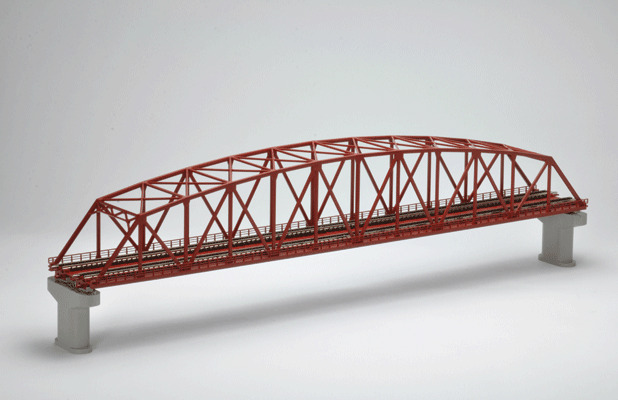  Tomix (TomyTec) N 32212 Curved Chord Through Truss Bridge With 2 Piers, Fine Track, Assembled, Double-Track, 22" 55.9cm (red)