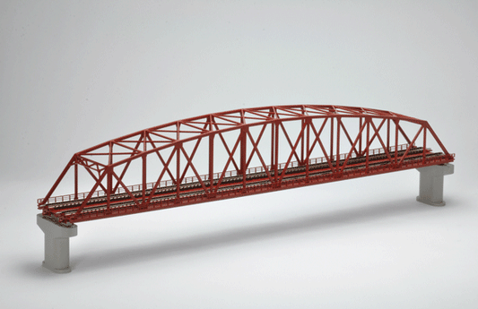  Tomix (TomyTec) N 32212 Curved Chord Through Truss Bridge With 2 Piers, Fine Track, Assembled, Double-Track, 22" 55.9cm (red)