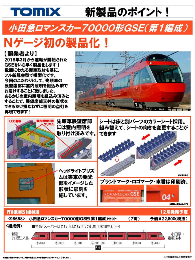  Tomix 98658 Odakyu Electric Railway Romance Car Series 70000 GSE 7 Cars Set (N Scale)