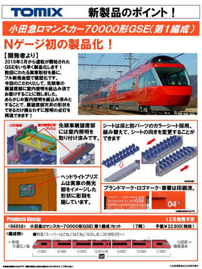  Tomix 98658 Odakyu Electric Railway Romance Car Series 70000 GSE 7 Cars Set (N Scale)