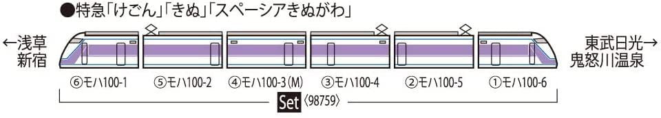  Tomix 98759 Tobu Railway Series 100 'Spacia' (Miyabi Color) 6 Cars Set (N Scale)